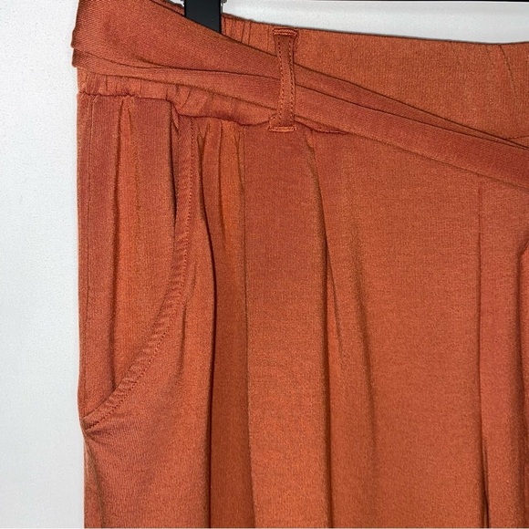 Garnet Hill Women's Easy Knit Terry Pants M Rust Belted Pleated Office Career - Picture 4 of 12